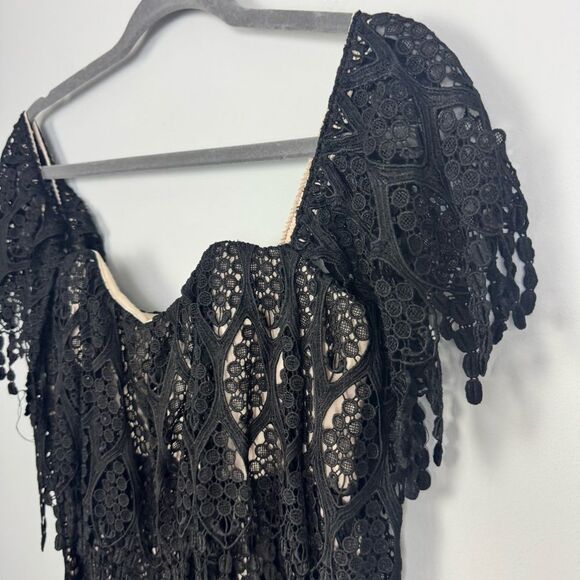 STONE COLD FOX | Iowa Black Lace Off-Shoulder Dress Nude Lining Women’s Size M/L - Picture 5 of 12